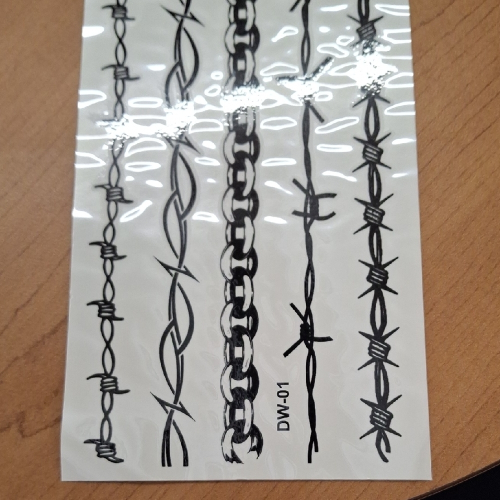 Temporary Tattoo Sheet - Black Barbed Wire and Chain Designs - Picture 2 of 3